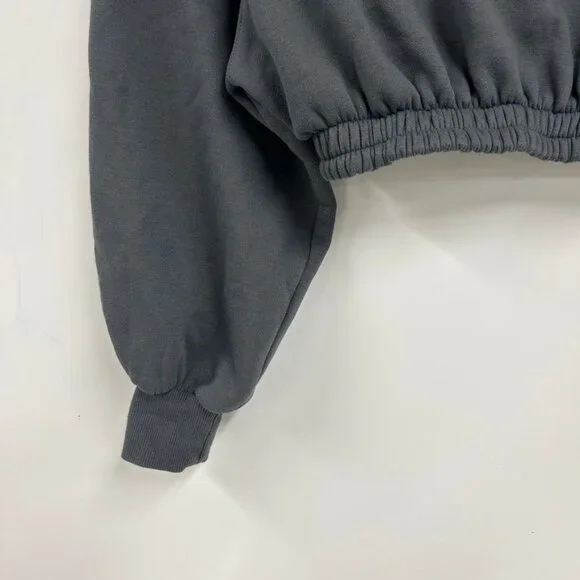 Zara Cropped Sweatshirt Medium Balloon Sleeve Elastic Hem Minimalist Athleisure - Picture 2 of 8